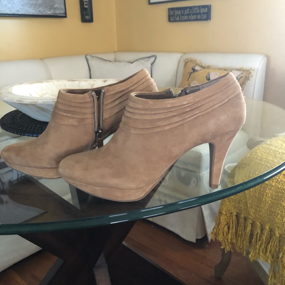 Excellent condition Camel suede 3” heel bootie